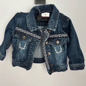 Hanna Andersson Embroidered Ribbon Trim Jean Jacket - size 80 (18-24 months)